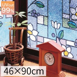 窓飾りシート 花柄 日本製 パープル 46cmx90cm 窓フィルム ガラスフィルム 窓 装飾 シート DIY UVカット99% 貼ってはがせる 目隠し 吸着 