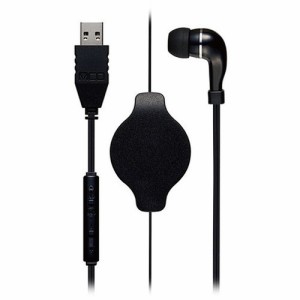 ミヨシ 巻き取り式片耳イヤホン USB ブラック UHP-K01/BK(代引不可)
