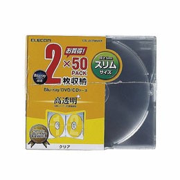 エレコム Blu-ray/DVD/CDケース(スリム/PS/2枚収納) CCD-JSCSW50CR