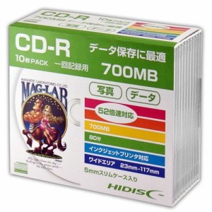 HIDISC CD-R データ用5mmスリムケース10P HDCR80GP10SC パソコン ドライブ CD-Rメディア HIDISC(代引不可)