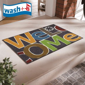 玄関マット wash+dry A018A Welcome Letters 50×75cm 柄物 おしゃれ 滑り止めラバーつき(代引不可)【送料無料】