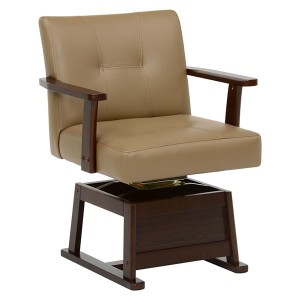 回転チェア(こたつ椅子) 肘付き 木製フレーム 張地：合成皮革(合皮) 高さ調節可 KC-7589DBR ダークブラウン（代引不可）
