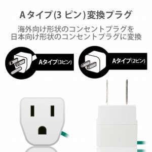 エレコム 海外変換プラグ 日本国内用 Aタイプ コンセント ホワイト T-NHPAA3WH(代引不可)