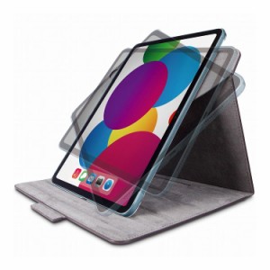 エレコム iPad 10.9インチ 第10世代 2022 用 ケース ヴィーガンレザー カバー 手帳型 マグネット フラップ 360度回転 ハンドベルト付 ブ