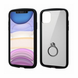 iPhone11 ケース カバー TPU ポリカーボネート フレームカラー 耐衝撃 スマホリング ストラップホール付 ブラック PM-A19CTSLFCRBK エレ