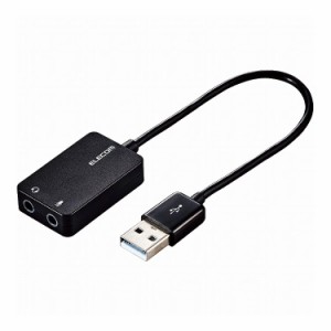 オーディオ変換アダプタ USB-φ3.5mm オーディオ出力 マイク入力 ケーブル付 15cm ブラック USB-AADC02BK エレコム(代引不可)
