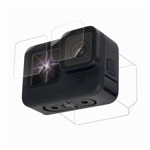 GoPro HERO9 Black用 保護フィルム ガラスフィルム 親水性 耐衝撃 指紋防止 光沢 ゴープロ9 硬度3H 前面、背面、レンズ用各1枚 AC-GP9BFL