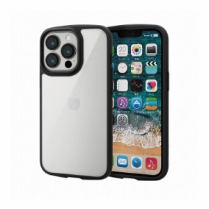 iPhone13 Pro ケース カバー ハイブリッドケース 軽量 フレームカラー ストラップホール付 TOUGH SLIM LITE ブラック PM-A21CTSLFCBK エ