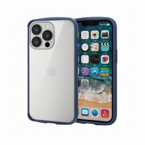 iPhone13 Pro ケース カバー ハイブリッドケース 軽量 背面ガラス フレームカラー ストラップホール付 TOUGH SLIM LITE ネイビー PM-A21C