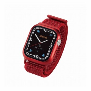 アップルウォッチ 保護ケース バンド一体型 Series 7 [ 41mm ] 全面保護 液晶・側面 ガラス PC素材 ファブリック生地 Apple Watch レッド