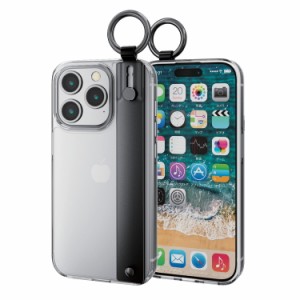 エレコム ELECOM iPhone 15 Pro 用 ケース ハイブリッド カバー 衝撃吸収 カメラレンズ保護設計 リング付 スタンド機能付 ハンドバンド付