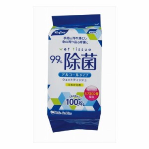 6個セット ライフ堂 LD-103 リファイン アルコール除菌 ウェットティッシュ 詰替 100枚(代引不可)