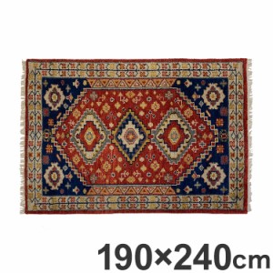 ラグ 190×240cm トライバル 部族絨毯風 ウール コットン 天然素材 オールシーズン シンプル おしゃれ 北欧 絨毯 カーペット マット リビ