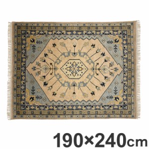 ラグ 190×240cm 花柄 トライバル 部族絨毯風 ウール コットン 天然素材 オールシーズン シンプル おしゃれ 北欧 絨毯 カーペット マット