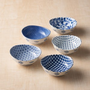 藍染 楕円小鉢5柄揃 YN-3053AW 和陶器(代引不可)【送料無料】