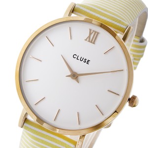 クルース CLUSE ミニュイ レザーベルト 33mm イエローストライプ レディース 腕時計 時計 CL30032 ホワイト