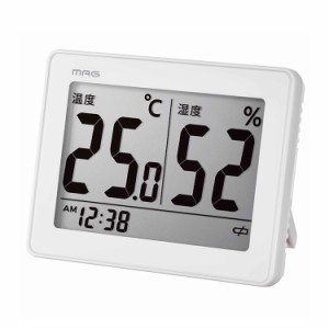 MAG温度湿度計 スカイ 時計付き プラスチック コンパクト 環境目安表示 時刻表示 電池交換お知らせ表示 インフルエンザ 乾燥 熱中症 スタ
