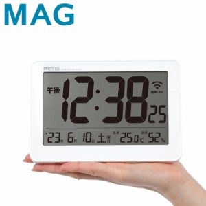 ノア精密 MAG マグ 無線LAN置掛両用時計 セットレス ホワイト 白 置き時計 掛け時計 クロック 無線LAN1 Wi-Fi 温度 湿度 カレンダー デジ