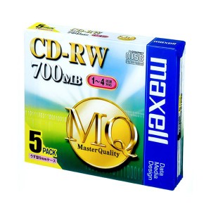 （まとめ） マクセル データ用CD-RW 700MB 4倍速 ブランドシルバー 5mmスリムケース CDRW80MQ.S1P5S 1パック（5枚） 【×5セット】（代引