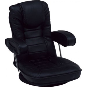 リクライニング回転座椅子 肘掛け 背部14段リクライニング/頭部枕付/肘部跳ね上げ式 LZ-1081 黒(ブラック) （代引不可）
