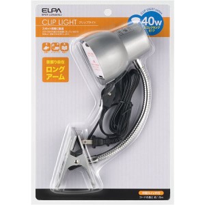 （まとめ買い） ELPA クリップライト 40W 長尺アーム シルバー SPOT-LCR40（SL） 【×5セット】（代引不可）