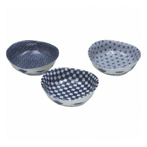 藍染 楕円小付3柄揃 YN-2002AW 和陶器 和陶鉢 小鉢セット(代引不可)【送料無料】