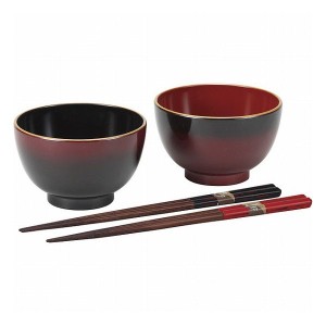 ぼかし塗 汁椀ペア(箸付) 汁椀:黒・朱、箸:曙・根来 2579 漆器 漆器多品種セット 樹脂汁椀多品種セット(代引不可)【送料無料】