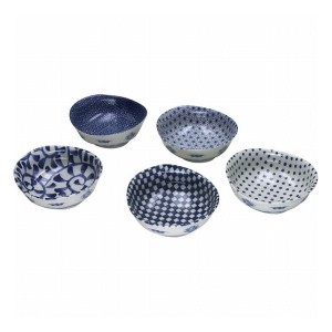 藍染 楕円小鉢5柄揃 YN-3053AW 和陶器 和陶鉢 小鉢セット(代引不可)【送料無料】