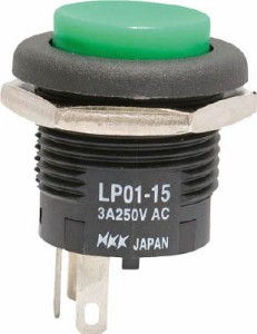 ＮＫＫスイッチズ 低背形押ボタンスイッチ ＬＰ ボタン緑 単極ＯＮ−（ＯＮ）【LP01-15CCKNS1M】(電気・電子部品・スイッチ)