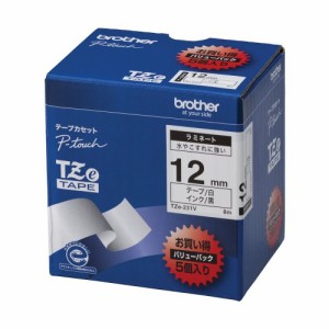 ブラザー工業 TZeテープ ラミネートテープ(白地/黒字) 12mm 5本パック TZe-231V (TZE-231V)【送料無料】