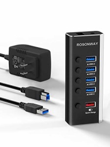 ROSONWAY USB ハブ電源付き アルミ製 4ポートUSB3.0高速拡張+1つの急速充電ポートUSB Hub セルフパワー 12V/2A