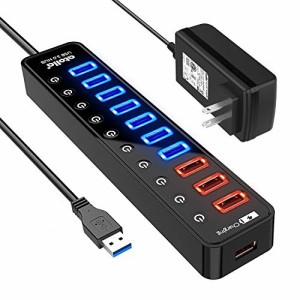 USB3.0ハブ 電源付き atolla 7ポート5Gbps高速 USBハブ3.0 の 拡張+ 4充電ポート USB Hub 独立スイッチ付 1