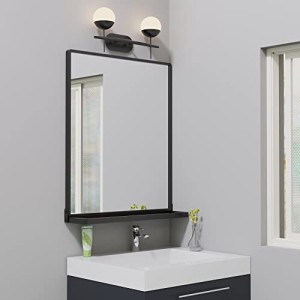 ANYHI 壁掛け鏡51x62 cm トレイ付き長方形ミラー 洗面所 ミラー 壁掛け 浴室 鏡 壁掛け おしゃれ