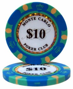 ノーブランド品モンテカルロ 13.5g ポーカーチップ 25枚セット ブルー $10