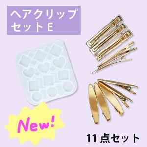 レジンクラフト用 セットE ヘアクリップ  シリコンモールドとクリップ2種の11点セット 土台 金具 アクセサリー セット  ヘアピン ヘアア