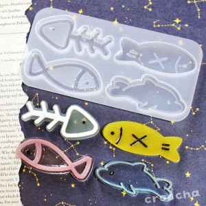 レジン シリコン型 魚 魚の骨 イルカ 4種 クラフト キーホルダー パーツ モールド ハンドメイド シリコンモールド ヘアクリップ