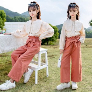 韓国子供服 女の子 セットアップ キッズ 長袖 春服 2点セット Tシャツ ワイドパンツ パンツセット 長パンツ ロングパンツ 長ズボン 