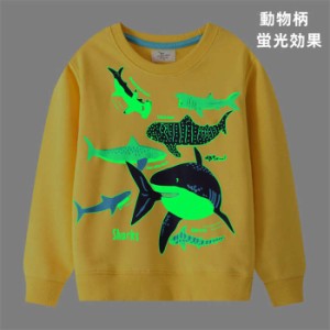 【短納期】子供服 Tシャツ キッズ トレーナー 蛍光プリント 長袖 クルーネック 動物柄 女の子 男の子 こども服 カジュアル おしゃれ キッ