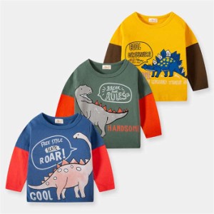 【短納期】Tシャツ 男の子 トレーナー 長袖 キッズTシャツ 子供Tシャツ 子供服 クルーネック 恐竜 動物柄 女の子 ベビー服  こども服 カ