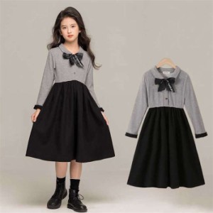 キッズワンピース 長袖 ジュニアワンピース 子供服 子供ドレス 発表会ワンピース 卒業式ワンピース フォーマルドレス 黒ドレス 七五三ワ