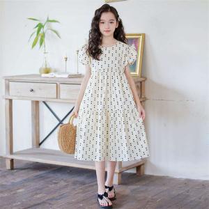 キッズワンピース 女の子 子供ワンピース ジュニアワンピース 発表会ワンピース 半袖 心柄 クルーネック 子供服 