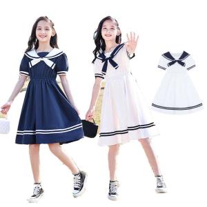 子供服 ワンピース 女の子 半袖 セーラー風 子供ワンピース キッズワンピ リボン カジュアル おしゃれ ジュニアワンピース