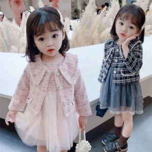 子供スーツ スーツ 女の子 キッズスーツ フォーマルスーツ 子供服 チェック柄ジャケット チュールワンピース ２点セット スーツセット 