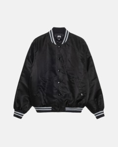 STUSSY SEQUINS SATIN JACKET 2023秋冬新作SEQUINS SATIN JACKETスパンカーダイスアップリケサテン野球服ブルゾンコート