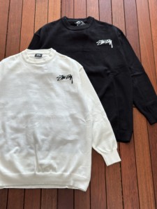 Stussy100%余鴉満印草写アルファベット裏ロゴ図案ジャカードニット丸襟ウールセーター[並行輸入品]