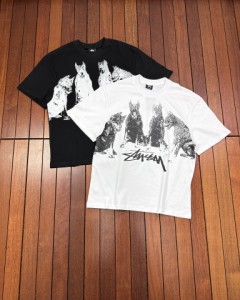    Stussyドーベルマンピンシャープリントロゴカップルゆったり半袖Tシャツ