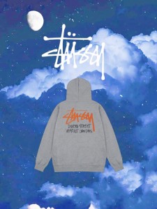 STUSSY パーカー ステューシー プルオーバー スウェット S IS Hoodie Orange Logo  グレー メンズ レディース ユニセックス 並行輸入品[