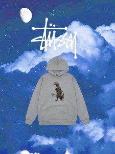 STUSSY パーカー ステューシー プルオーバー スウェット S IS Hoodie Dinosaurs  グレー メンズ レディース ユニセックス 並行輸入品[衣