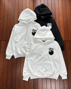 Stussy SS23 秋冬新作 ビリヤード ブラック 8 バックプリント LOGO ハイストリート レトロ カップル 中綿パーカー フーディ