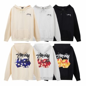 STUSSYステューシー SS23 秋冬新作 トリコロール フレイムダイスプリント LOGO ハイストリート レトロ カップル 中綿入り フード付き ス